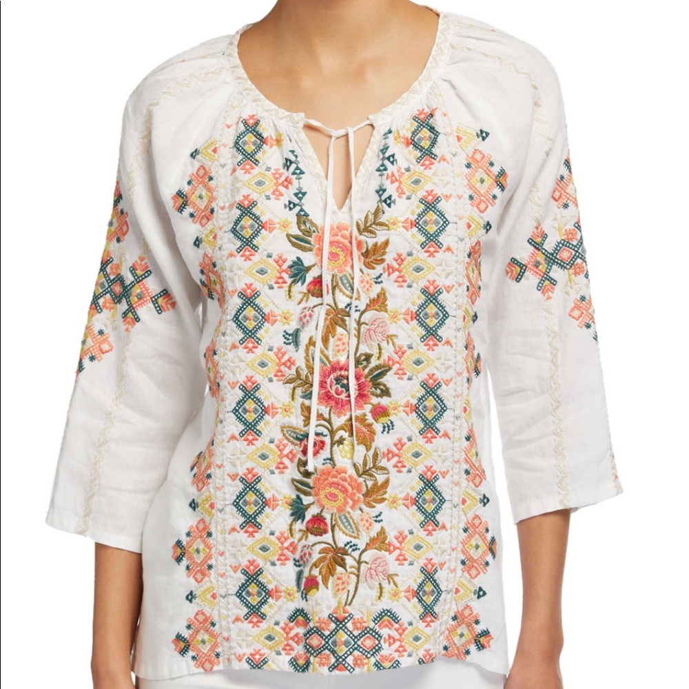 Johnny Was Chandra Linen Peasant Blouse